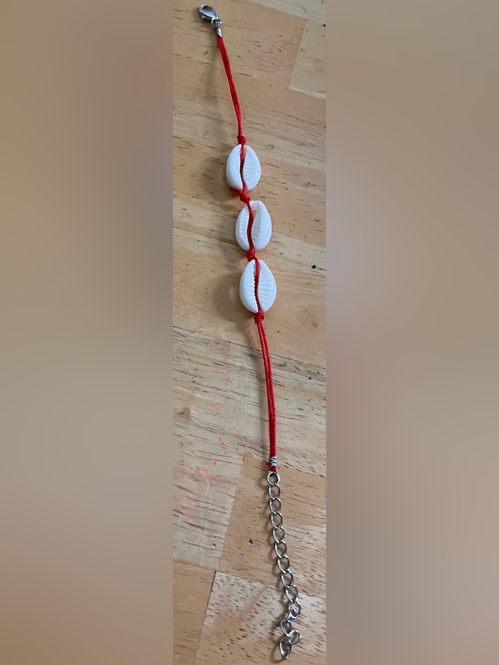 White Cowrie Shell Bracelet with Red Cord - Picture 2 of 3